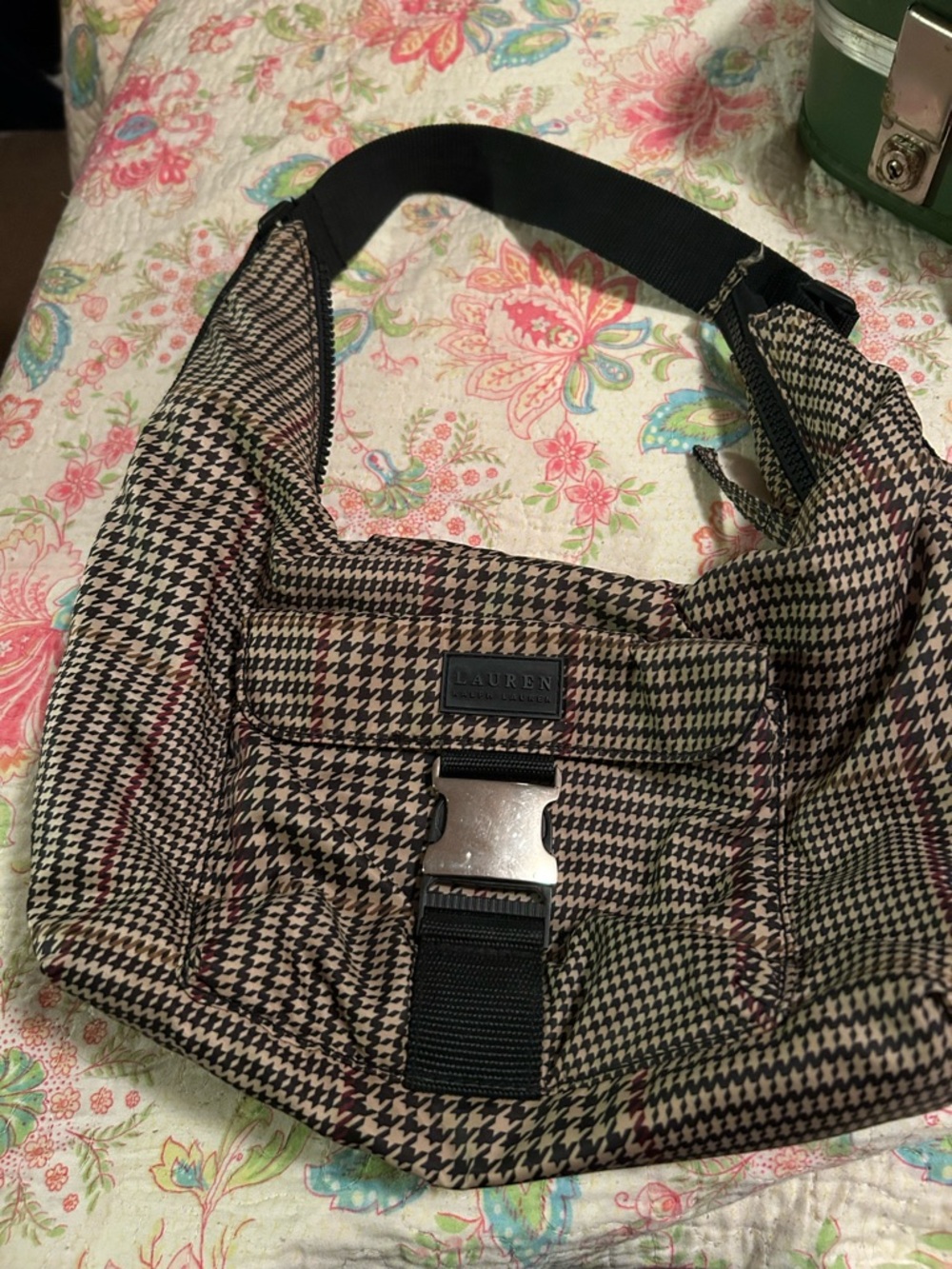 Lauren Ralph Lauren Houndstooth Crossbody Bag - Black/Brown/Cream y2k